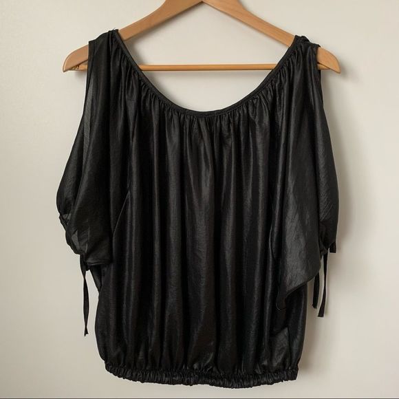 Easel Black Open Sleeve Tie String Blouse - Picture 8 of 11
